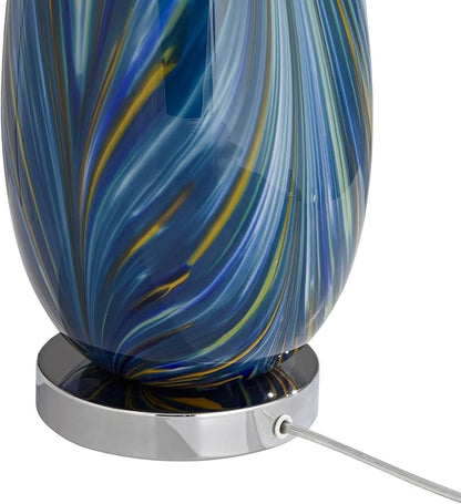Possini Euro Design Pablo Modern Style Table Lamp with Clear Square Riser 28.5" Tall Multi Blue Art Glass White Drum Shade for Living Room Bedroom House Bedside Nightstand Home (Color May Vary)