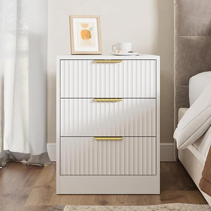 3-Piece Modern Bedroom Furniture Set, Wide 9-Drawer Dresser & 3-Drawer Nightstands Set of 2, Natural Wood Dresser and Nightstand Sets for Bedroom, Hallway, White