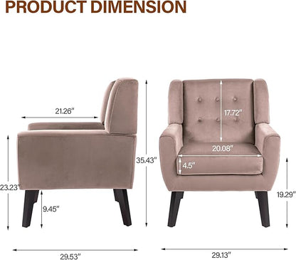 Lumibee Accent Chair, Modern Velevet Armchair for Living Room, Comfy Upholstered Arm Chair Tufted for Indoor Bedroom Office Room (Pink Velvet)