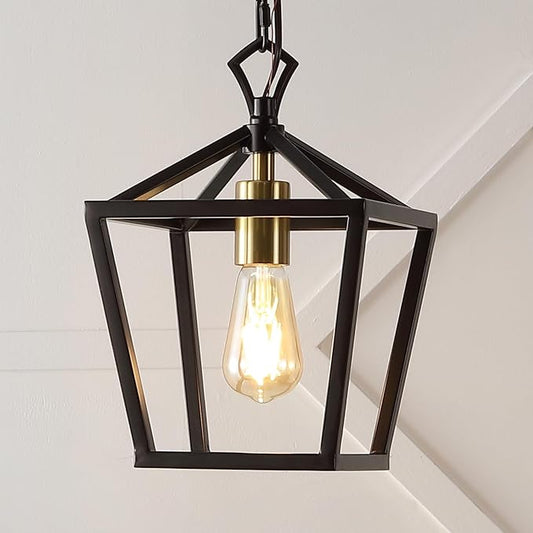 JONATHAN Y JYL7618C Pagoda 8" 1-Light Vintage Farmhouse Iron Chain Pagoda LED Pendant Minimalist, Rustic, Industrial, Classic, Living Room, Dining Room, Bedroom, Foyer, Oil Rubbed Bronze/Brass Gold