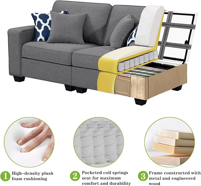 Legend Vansen Modular Sectional Sofa U Shaped Couch with Ottoman Modern Reversible Corner Sectional Couch for Living Room (Dark Grey, 2+3)