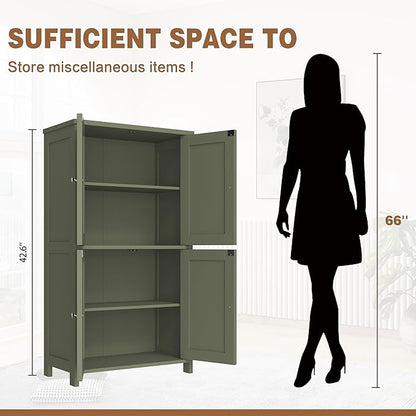 Nuturelly Bathroom Floor Storage Cabinet, Bathroom Organizers and Storage with Top Board & Metal Handles for Kitchen, Green