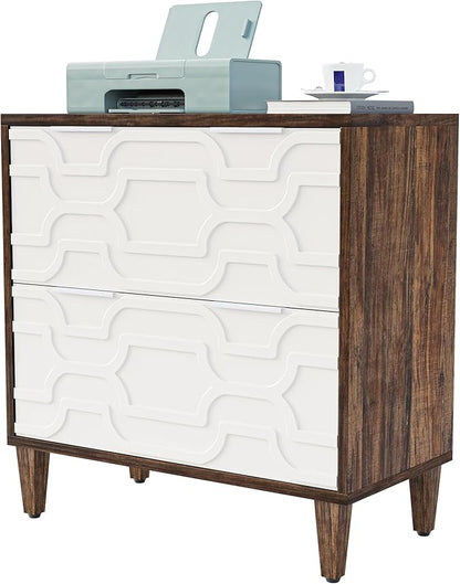 Tribesigns 2-Drawer File Cabinet, Lateral Filing Cabinet for A4/Letter/Legal Size, Office Storage Cabinet, Printer Stand with Storage Drawer for Home Office, White and Brown