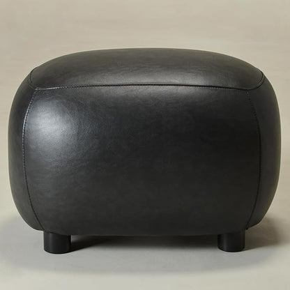 KINWELL 23" Wide Faux Leather Upholstered Ottoman, Mid-Century Modern Living Room Footrest with Soft Padded Seat, Footstool for Bedroom, Entryway or Living Room, Black