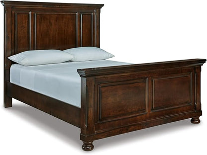 Signature Design by Ashley Porter Traditional Queen Panel Bed, Hand-Finished, Foundation or Box Spring Needed, Wood, 67.81" W x 88.25" D x 60.25" H, Dark Brown