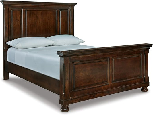 Signature Design by Ashley Porter Traditional Queen Panel Bed, Hand-Finished, Foundation or Box Spring Needed, Wood, 67.81" W x 88.25" D x 60.25" H, Dark Brown