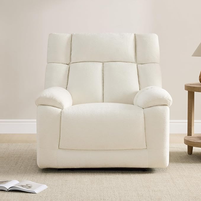 CHITA Oversized Power Recliner Chair with Bluetooth Speakers for Adults, Lay Flat Recliner with Power Lumbar Support, Manual Winged Headrest and USB & Type-C Charging Ports, Cream