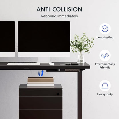 FLEXISPOT L Shaped Standing Desk, 63 x 47 Inch Electric Height Adjustable Corner Desk, Sit Stand Computer Workstation, Preset Controller, Home Office, Black Frame with Black Top, Black Drawer