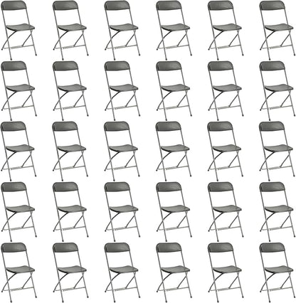 30 Pack Plastic Folding Chairs, Portable Party Chairs, Stackable Commercial Seats with Steel Frame for Home Office Wedding Party Indoor Outdoor Events Chairs, 350lbs Capacity,Gray