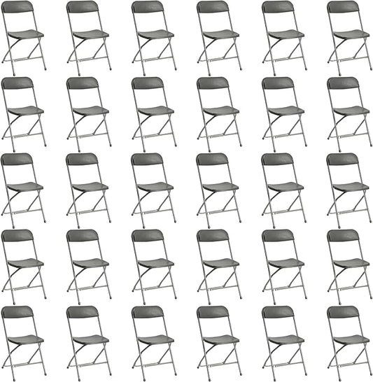 30 Pack Plastic Folding Chairs, Portable Party Chairs, Stackable Commercial Seats with Steel Frame for Home Office Wedding Party Indoor Outdoor Events Chairs, 350lbs Capacity,Gray