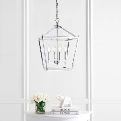 JONATHAN Y JYL7436C Pagoda Lantern Dimmable Adjustable Metal LED Pendant Classic Traditional Farmhouse Dining Room Living Room Kitchen Foyer Bedroom Hallway, 12 in, Chrome