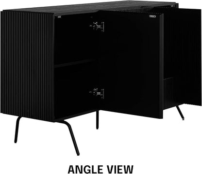 NTC Veil Sideboard with 2 Doors and 3 Drawers, Buffet Cabinet with Vertical Groove Design and Metal Legs, Storage Cabinet for Living Room, and Entryway, Effortless Assembly - Burnt Black