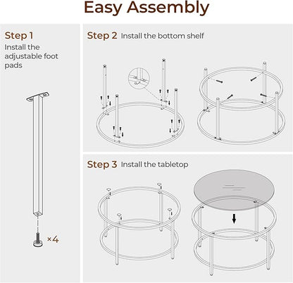 Yaheetech 27.6" Round Glass Coffee Table, Small Coffee Table for Living Room，Black Circle Coffee Tables Center Tables with Glass Top, Office & Apartment