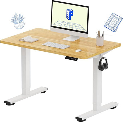 FLEXISPOT EN1 One-Piece Standing Desk 40"x24" Maple - Home Office Use, Height Adjustable with 4 Memory Presets, Supports Multiple Monitors, White Frame + Maple Top