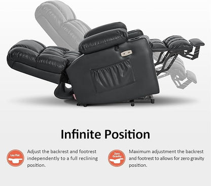 MCombo Dual Motor Small Power Lift Recliner Chair for Elderly, Lay Flat Lift Chair with Heat and Massage, Petite Lift Chair, Cup Holders, Faux Leather 7893 (Black, Small)
