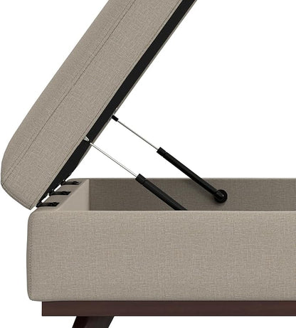 SIMPLIHOME Owen 40 inch Wide Mid Century Modern Square XL Coffee Table Storage Ottoman in Natural Polyester Fabric, Assembled, for The Living Room, Entryway and Family Room