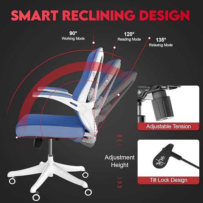 Ergonomic Office Chair - 400LB Comfy Desk Chairs with Adjustable Headrest and Lumbar Back Support, Mesh Computer Chairs with Wheels and Arms for Home Office, Study, Bedroom and Dorm (03blue)