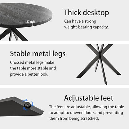45.3" Round Dining Table & 4 PU Leather Chairs, Mid Century Modern Round Dining Table Chair Set for 4, w/Metal Legs, for Kitchen Dining Room, Living Room, Office, Save Space