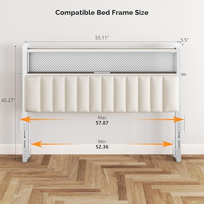 VINGLI Full Size Headboard Only, Adjustable Upholstered Headboard with 2 Tier Shelves and Pegboard with Charging Stations and LED Lights, Modern Bed Headboard with Storage for Bedroom Decor