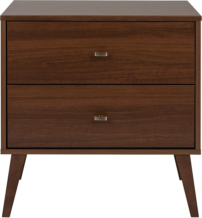 Prepac Milo Mid-Century Modern 2 Drawer Nightstand, Bedside Table, Contemporary Bedroom Furniture, 16"D x 25"W x 25"H, Cherry