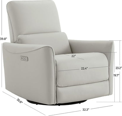 CHITA Power Recliner Chair Swivel Glider, FSC Certified Upholstered Faux Leather Living Room Nursery Reclining Sofa Chair with Lumbar Support, Cream