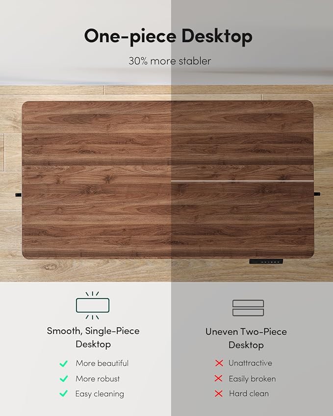 FEZIBO One-Piece Standing Desk Adjustable Height Stand up Home Office Desk, 48x24 Inch Electric Standing Computer Desk, with 4 Memory Presets, Headphone Hook, Black Walnut