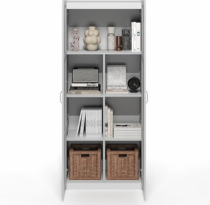Furinno Robin Storage Cabinet, 4-Tier Pantry Cabinet with Adjustable Shelves, 30W with 2 Shaker-Doors, Kitchen Cabinet, Organization and Storage, for Pantry, Living Room, Home Office, White
