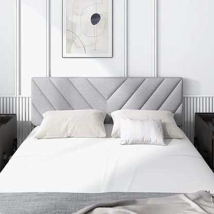 KOMFOTT Linen Fabric Upholstered Headboard for Full/Queen Size Bed, Rectangular Headboard with Solid Wood Legs & Adjustable Width, Padded Full/Queen Bed Headboard, Easy Assembly, Gray