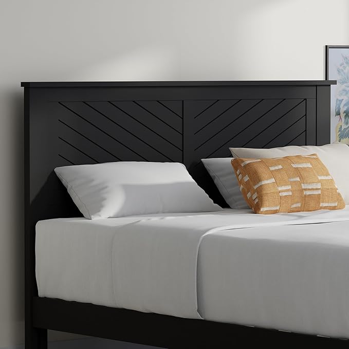 Serene Farmhouse Style Wood Bed in Full Size with Horizontal Scoring Headboard, Coastal Modern Design, Sturdy, Easy Assembly, Ample Underbed Storage, Black