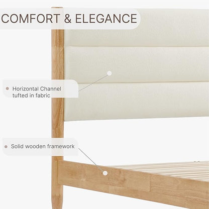 Wood Bed Frame with Headboard Upholstered Platform Mattress Foundation,Strong Wooden Slat Support,No Box Spring Needed