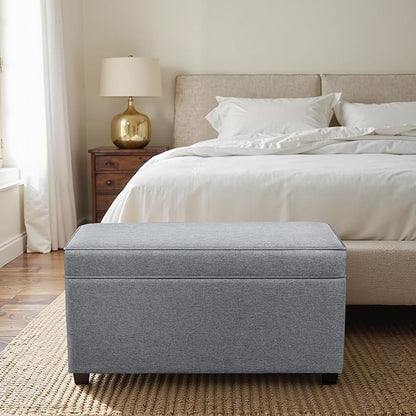 Adeco 31 Inches Storage Ottoman Bench, Non-Folding End of Bed Foot Rest Stools Ottoman with Thicker Foam Padded Seat, Upholstered Storage Chest for Living Room, Entryway, Bedroom