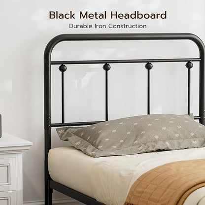 Black Metal Twin Size Headboard, Farmhouse and Vintage Style Dorm Headboards Only, Adjustable Height, Spindle Detail and Elegant Curves Design