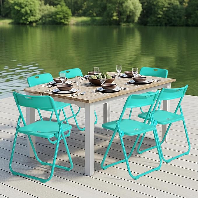 Karl home 10 Pcs Folding Chair, 300LBS Lightweight Foldable Plastic Chair, Reinforced Metal Frame Easy to Fold & Store for Indoor & Outdoor, Wedding, Party, Meeting Room, Patio and Garden, Mint Green