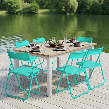 Karl home 6 Pcs Folding Chair, 300LBS Lightweight Foldable Plastic Chair, Reinforced Metal Frame Easy to Fold & Store for Indoor & Outdoor, Wedding, Party, Meeting Room, Patio and Garden, Mint Green