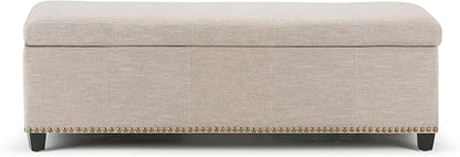 SIMPLIHOME Kingsley 48 inch Wide Transitional Rectangle Large Storage Ottoman in Natural Linen Look Fabric, Assembled, For the Living Room, Entryway and Family Room