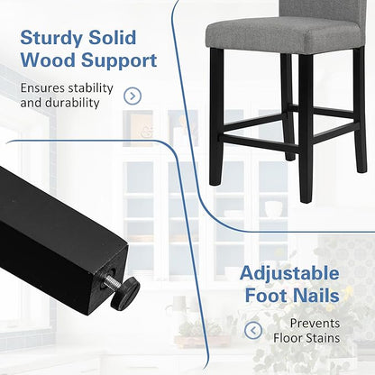 LSSPAID Bar Stools Set of 2, 24.8 Inch Upholstered Fabric Counter Height Stools, Modern Kitchen Island Wood Bar Chairs Barstools with Backrest and Solid Wood Legs, Grey