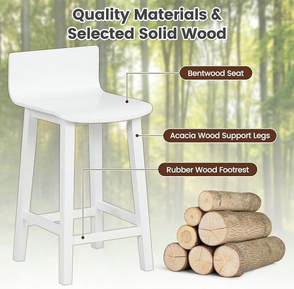 COSTWAY Solid Wood Bar Stools Set of 4, 24.5-inch Counter Height Chairs with Low Back and Footrest, Farmhouse Wooden Armless barstools for Kitchen Island, Dining Room, Cafe, Breakfast, White