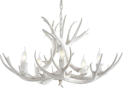 JONATHAN Y JYL6300B Eldora 30" Adjustable Resin Antler 5-Light LED Chandelier, Glam, Rustic,Cottage,Transitional, Dimmable Dining Room, Living Room, Kitchen, Foyer, Bedroom, White