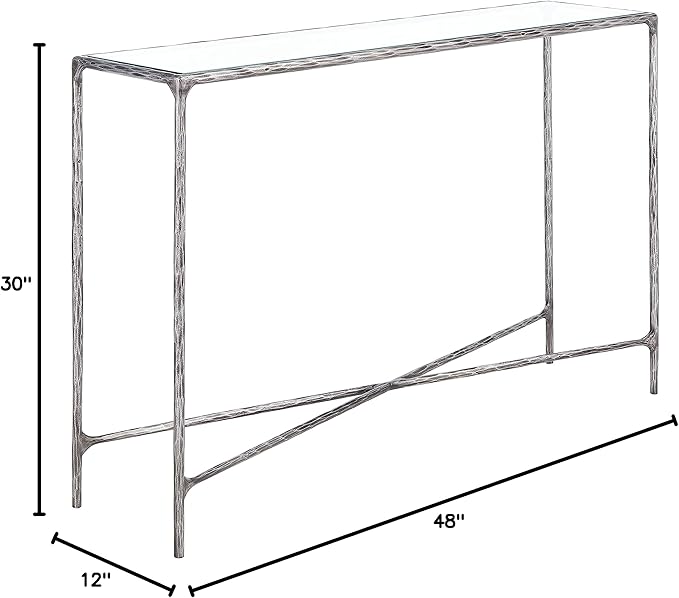 SAFAVIEH Couture Home Collection Jessa Silver Metal/Tempered Glass Top Entryway Living Room Rectangle Console Table (Fully Assembled)
