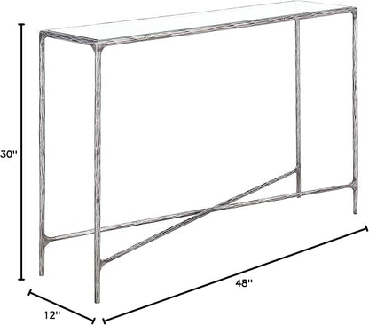 SAFAVIEH Couture Home Collection Jessa Silver Metal/Tempered Glass Top Entryway Living Room Rectangle Console Table (Fully Assembled)