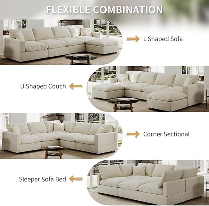 Cloud Sectional Linen Couch for Living Room V-Shape Sofas,5 Seat Modern Modular Sofas,Couches Cushion Covers Removable,Cozy Down Filled Sofa for Apartment Beige