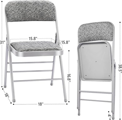 2 Pack Folding Chairs with Fabric Padded Cushion and Back, Commercial Grade Metal Chairs with Comfortable Fabric Cushion for Home and Office, for Indoor and Outdoor Events (2, Gray-Fabric)
