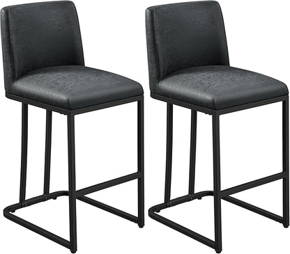 Yaheetech Bar Stools Set of 2, Counter Height Kitchen Stools 24'' Modern Leather Upholstered Bar Chairs with Back and Metal Legs for Kitchen Counter, Dark Gray