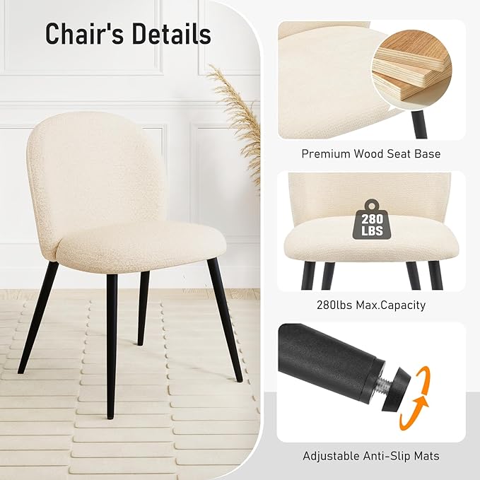 Upholstered Dining Chairs Set of 2, Modern Kitchen Side Chair with Padded Seat Comfortable Chenille Fabric Study Matel Legs,Desk Chairs with Back for Dining Room Kitchen, Beige