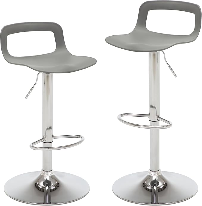 NOBPEINT Contemporary Chrome Air Lift Adjustable Swivel Bar Stool, Set of 2, Gray