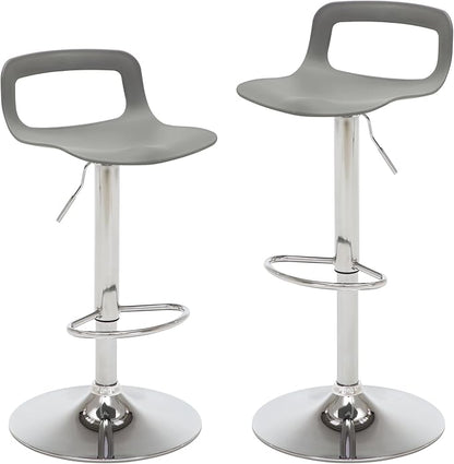 NOBPEINT Contemporary Chrome Air Lift Adjustable Swivel Bar Stool, Set of 2, Gray