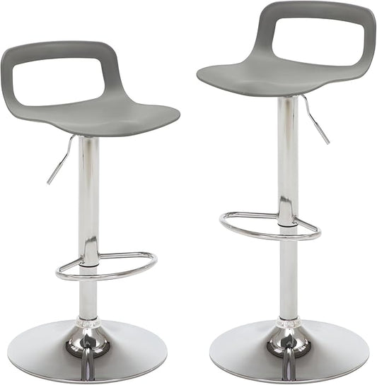 NOBPEINT Contemporary Chrome Air Lift Adjustable Swivel Bar Stool, Set of 2, Gray