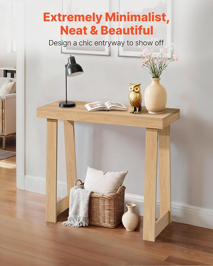 VEVOR 36 in Console Table, Modern Desk Behind The Couch, Wooden Rectangle Entrance Desk, Narrow Long Sofa Table Accent Stand, Ideal for Hallway, Bedroom, Living Room, Foyer, Easy Assembly, Natural