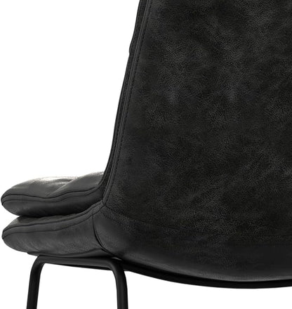 SIMPLIHOME Danika Counter Stools (Set of 2) - 24 Inch Seat Height Upholstered Metal Kitchen Seats in Distressed Charcoal Grey Vegan Faux Leather, Mid Century Seating with Tufted Design and Footrest