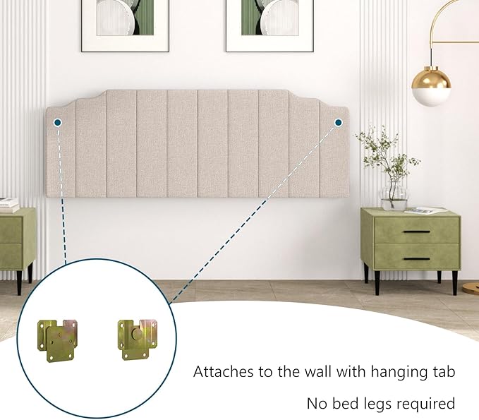 King Size Headboard Only, Linen Wall Mounted Headboard King for Adjustable Bed Modern Upholstered Head Board Easy Assembly, Beige